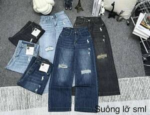 ខោខាប៊យជើងដំរីតឿ រហែក ជង្កង់ ពណ៍ទឹកប៊ិច