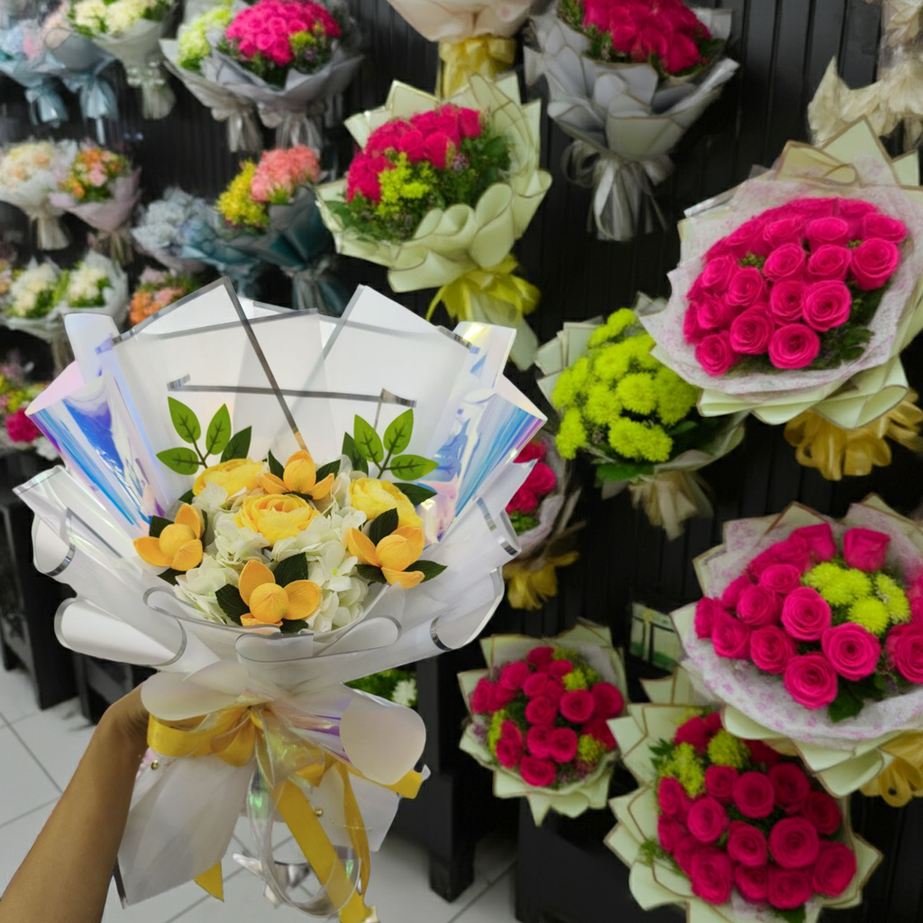 Yellow Rose Bouquet with White Wrap + Ribbon