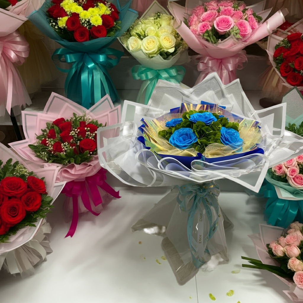 Blue & White Mixed Rose Bouquet