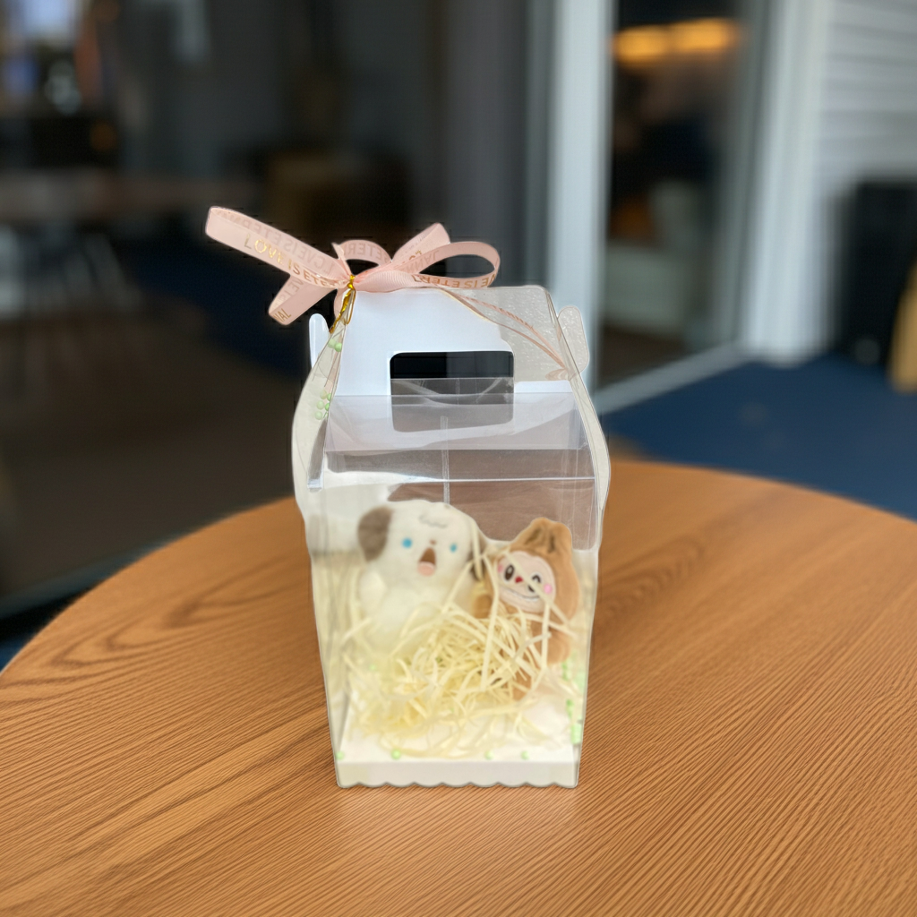 Mini Dog Plushies in Clear Gift Box – Brown & White