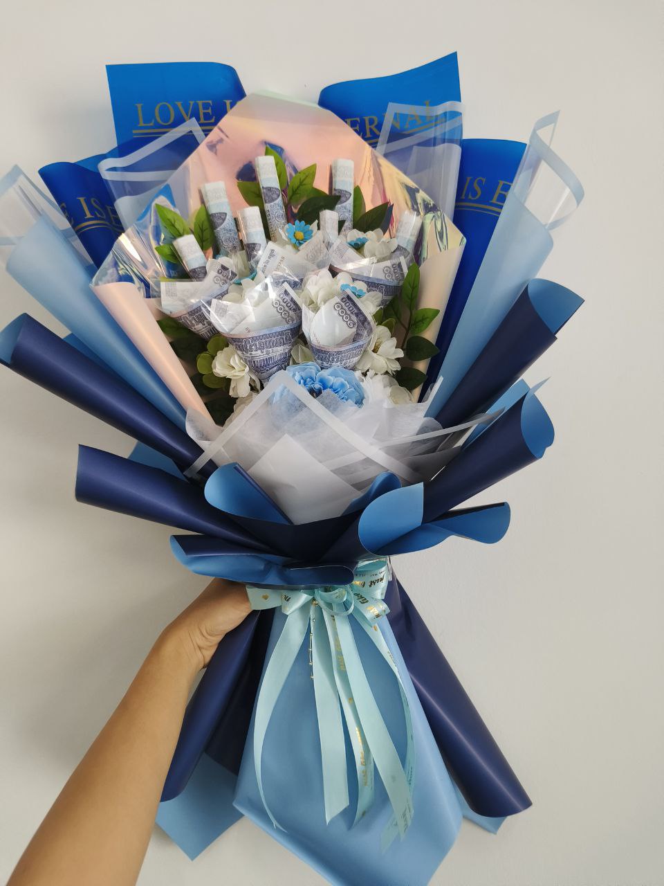 Blue & White Rose Bouquet