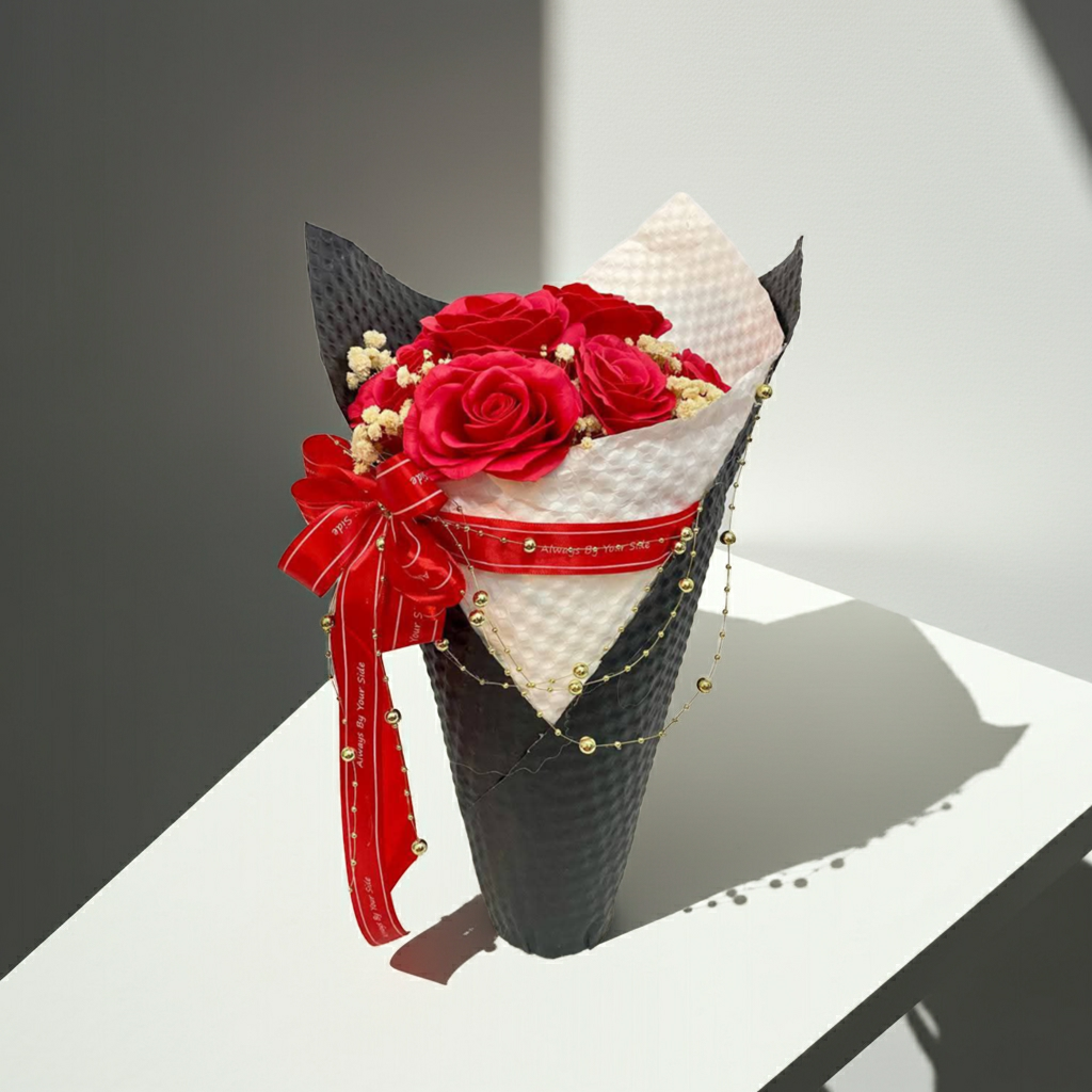Classic Red Rose Bouquet with Black Wrap