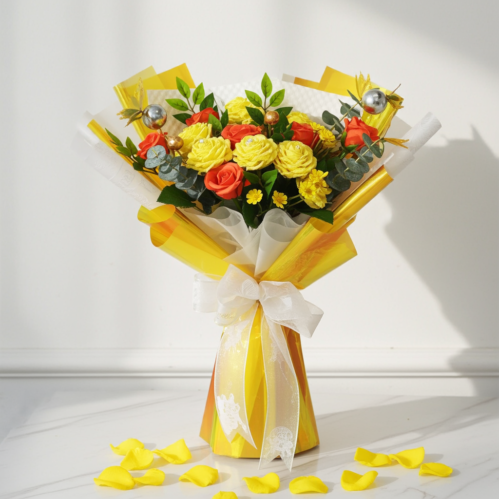Bright Yellow & Orange Rose Bouquet