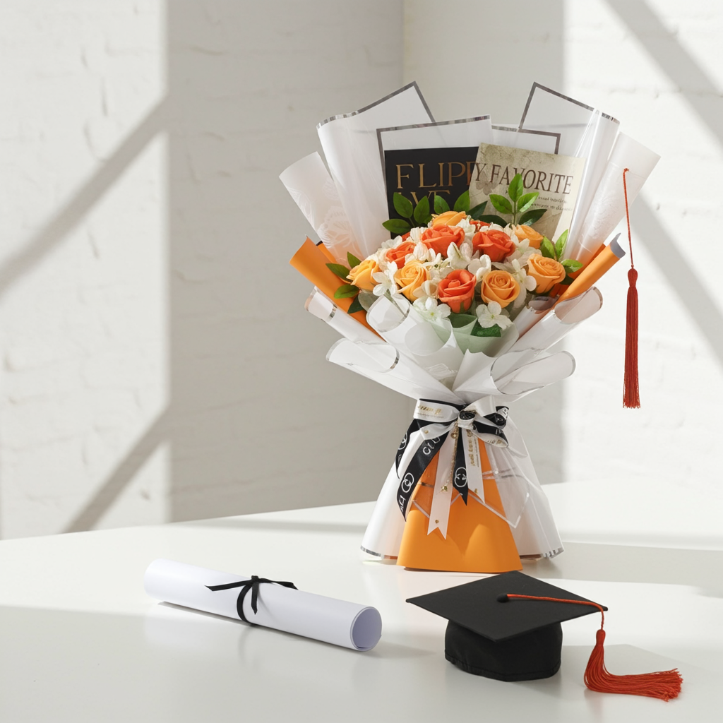 Elegant Orange & White Rose Bouquet