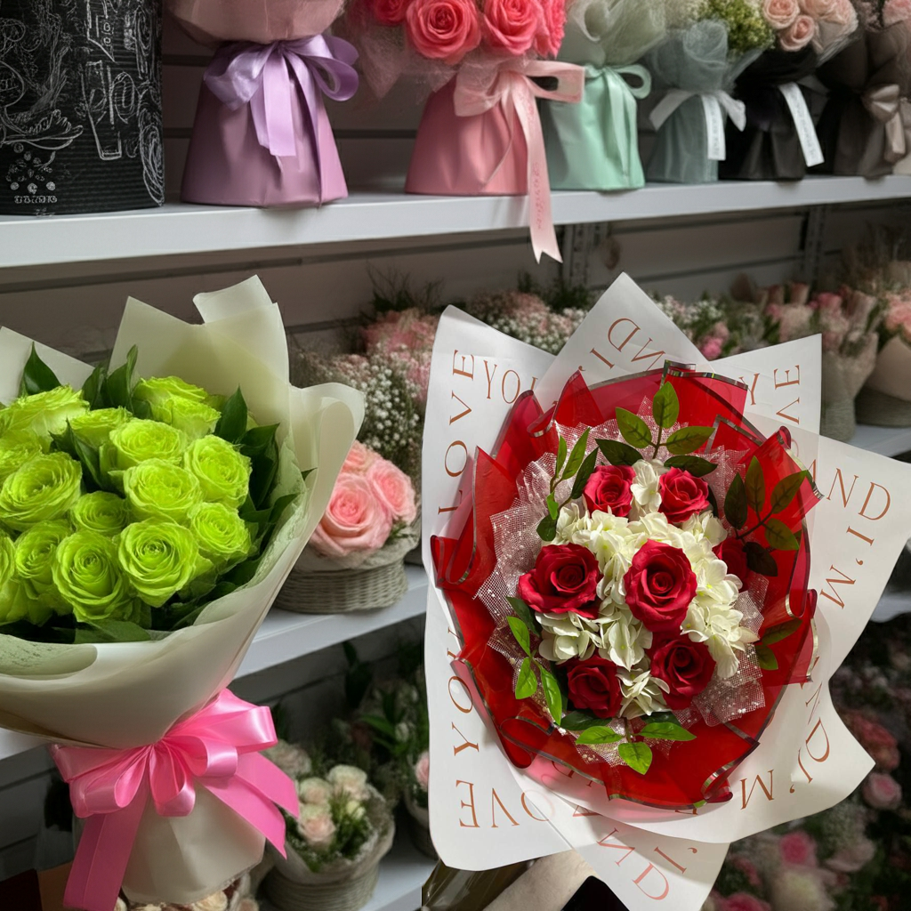 Romantic Red & White Rose Bouquet with Wrap