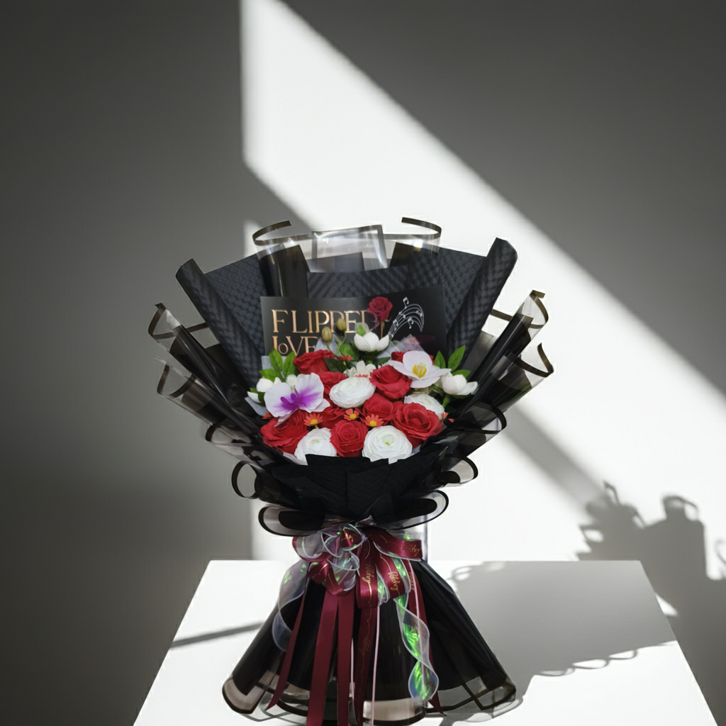Classic Mixed Rose Bouquet (Black Wrap)