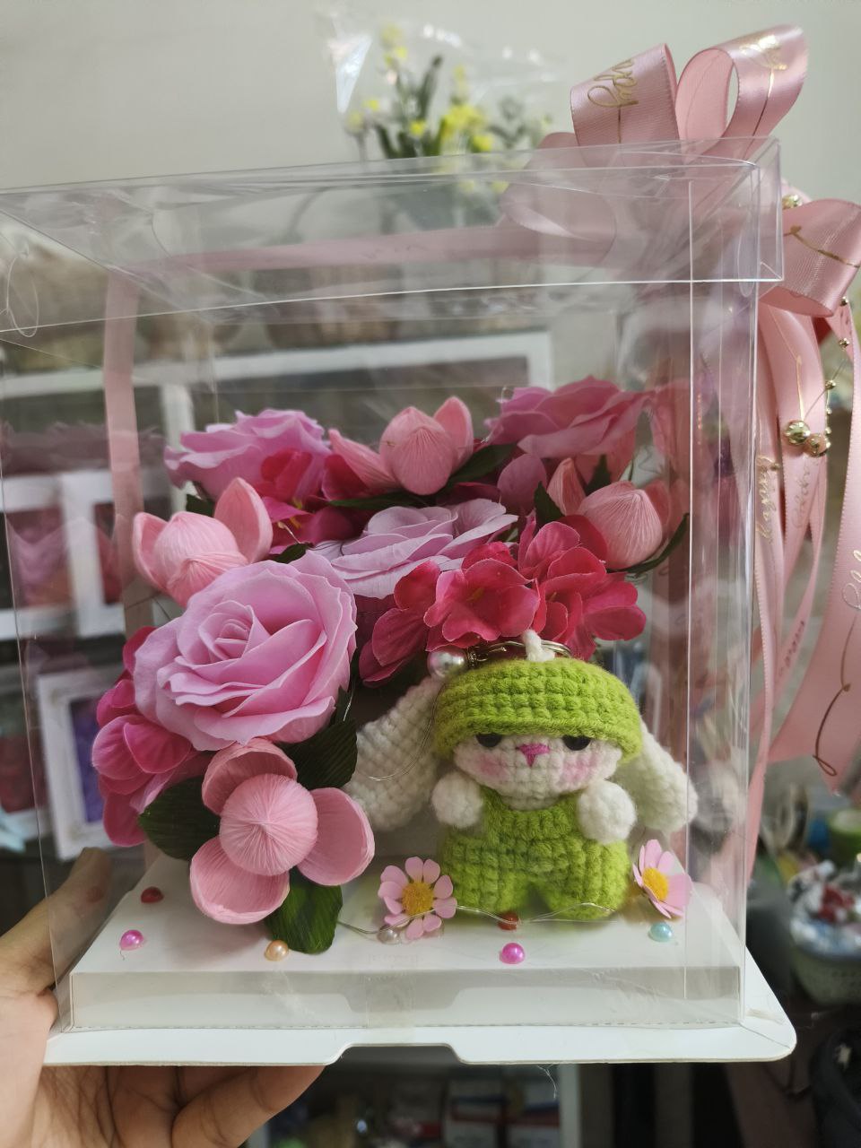 Lovely Purple & Pink Rose Box with Plush Doll