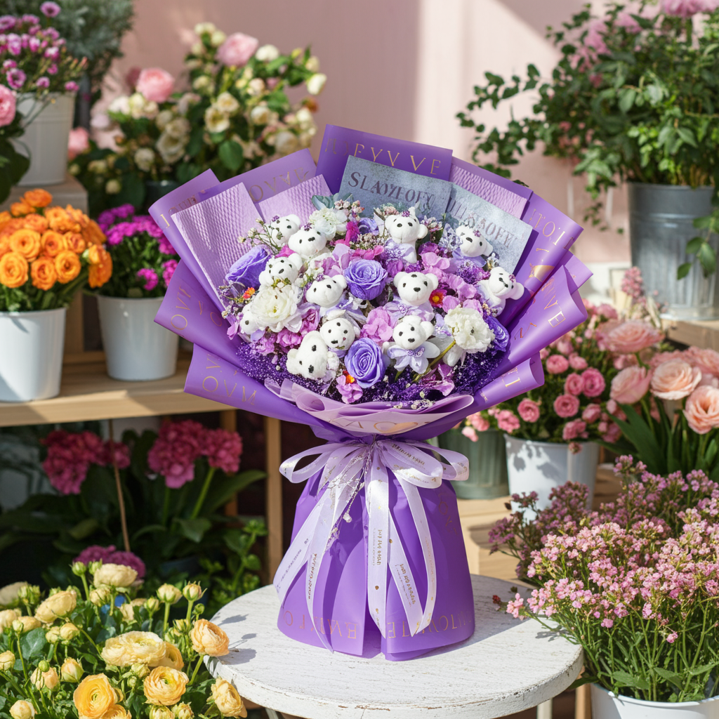 Lavender Teddy Garden Bouquet