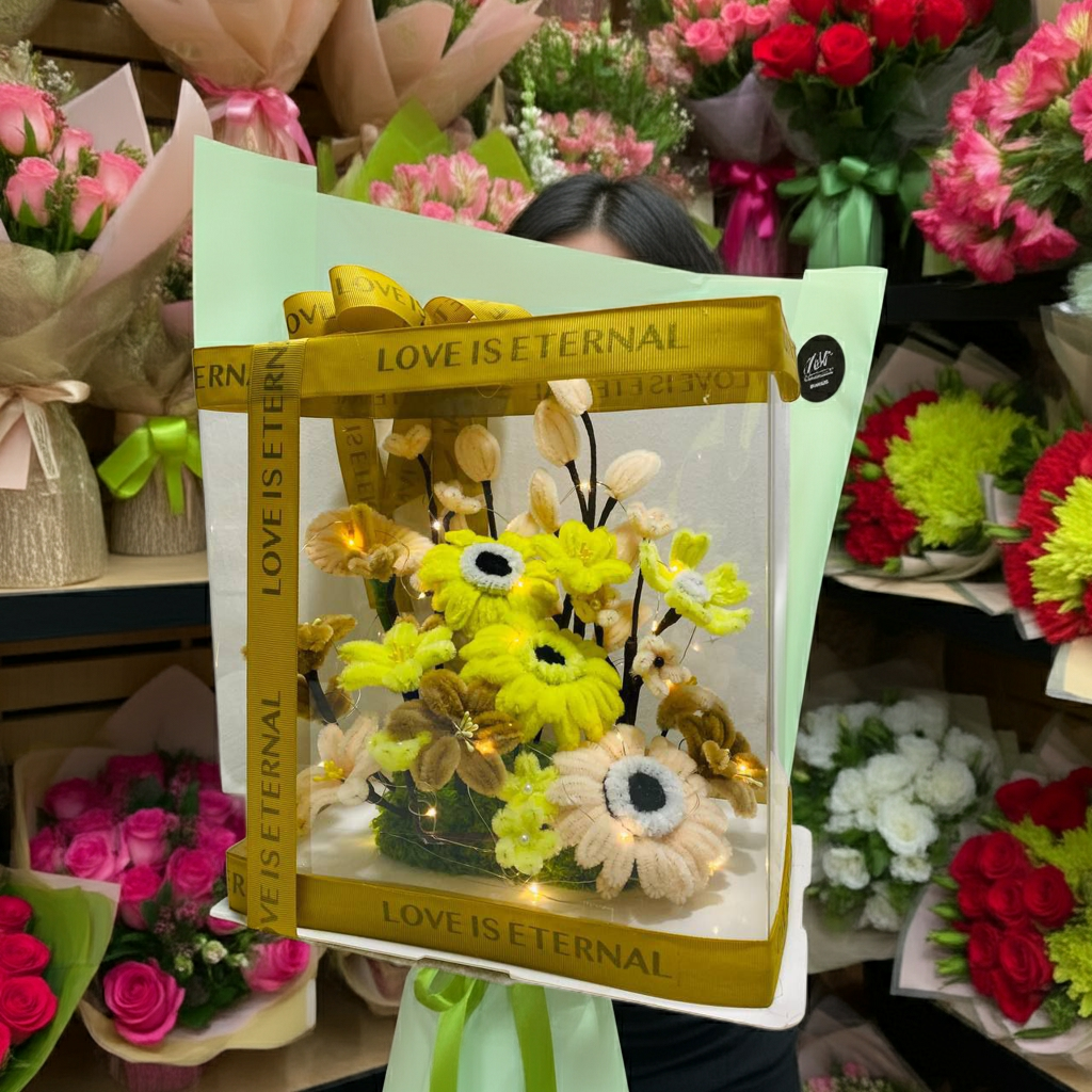 Boxed Yellow Daisy & Sunflower Arrangement
