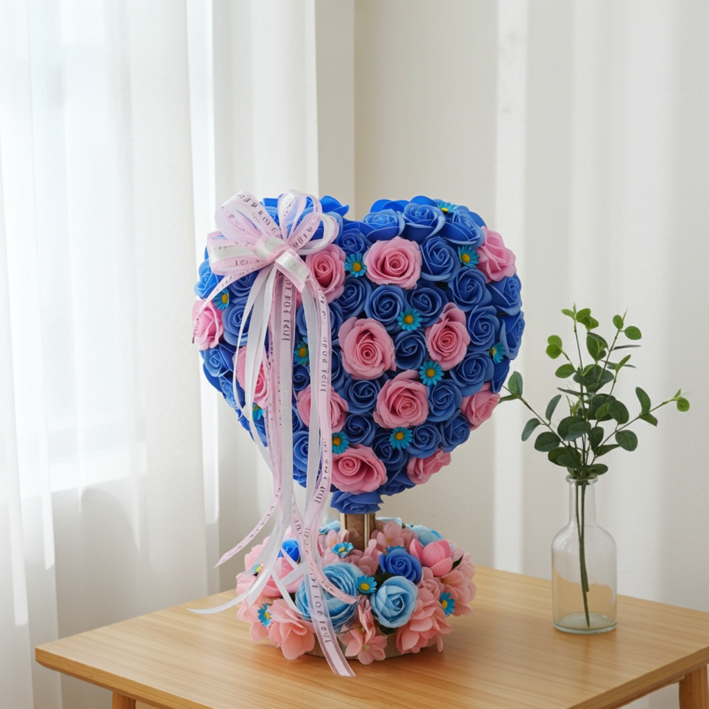 Heart-Shaped Bouquet (Blue & Pink Roses)