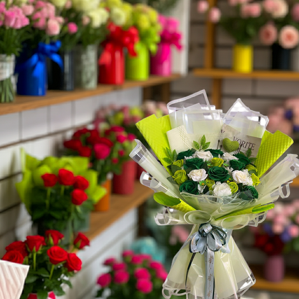 White & Green Rose Bouquet
