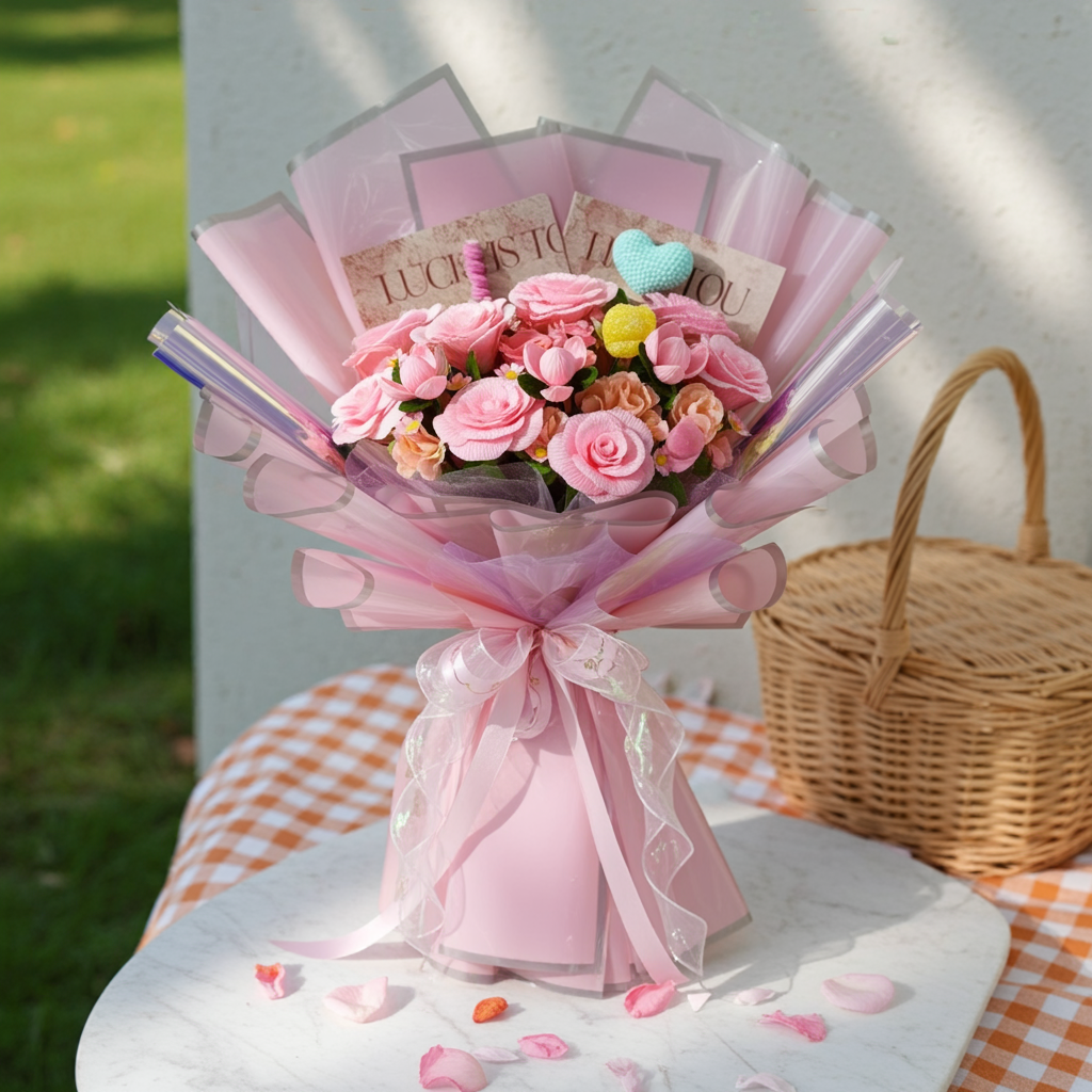 Sweet Pink Rose Candy Bouquet