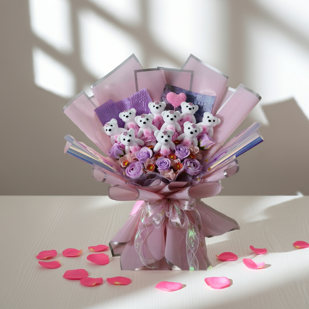 Romantic Pink & White Rose Bouquet