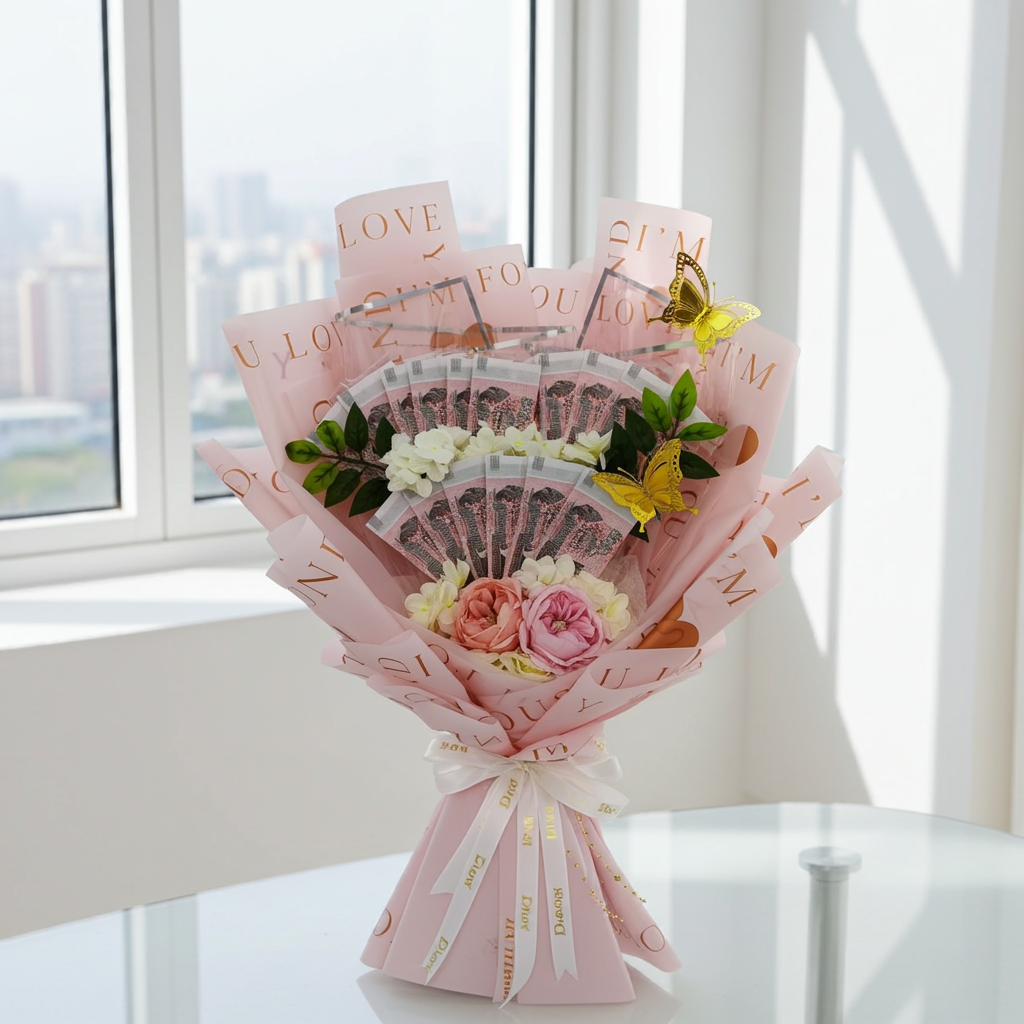 Pink Money Bouquet with Roses